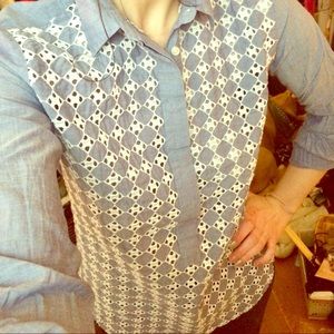 Chambray Collared Eyelet Top